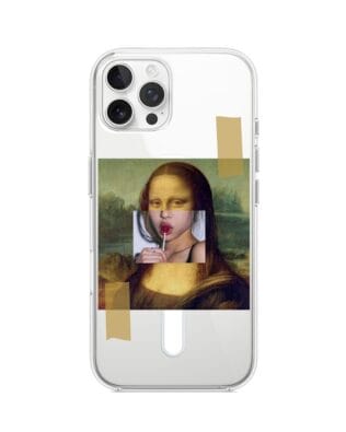 Etui do iPhone 12 Pro z MagSafe przeźroczyste, silikonowe Flexi, Mona Lisa z lizakiem