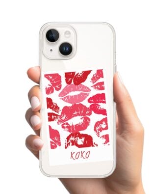 Etui do iPhone 14 z MagSafe przeźroczyste, silikonowe Flexi, pocałunki, polaroid