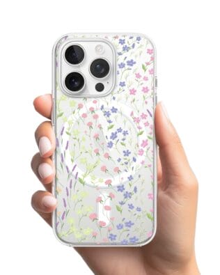 Etui do iPhone 14 Pro z MagSafe przeźroczyste, silikonowe Flexi, kwiaty polne