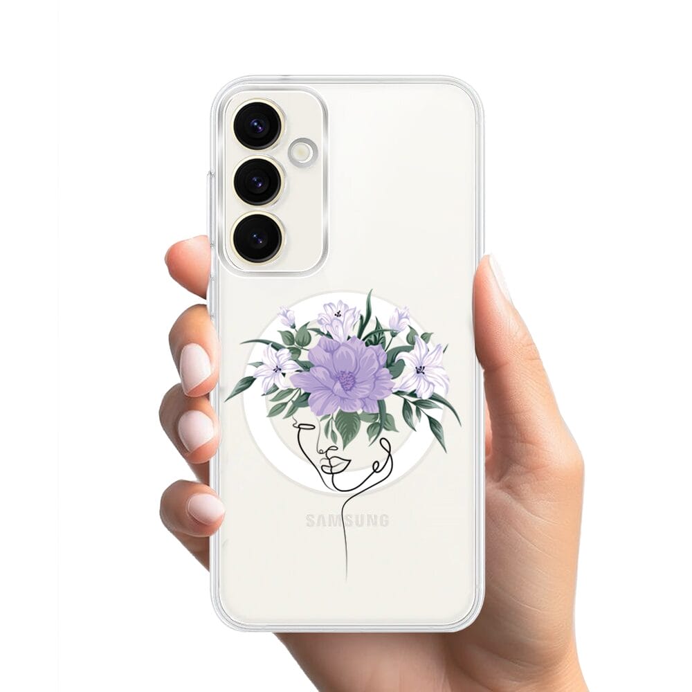 Etui do Samsung Galaxy S23 z MagSafe przeźroczyste, silikonowe Flexi, kobieta z kwiatami - obrazek 2