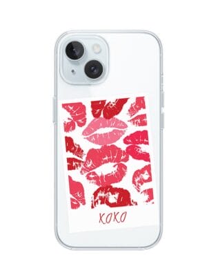 Etui do iPhone 15 z MagSafe przeźroczyste, silikonowe Flexi, pocałunki, polaroid