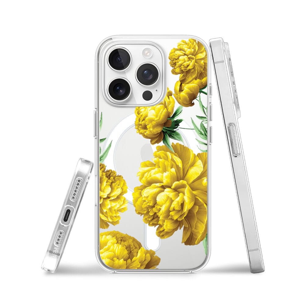 Etui do iPhone 13 Pro z MagSafe przeźroczyste, silikonowe Flexi, żółte piwonie - obrazek 3