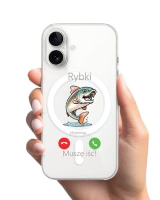 Etui do iPhone 16 z MagSafe przeźroczyste, silikonowe Flexi, rybki dzwonią