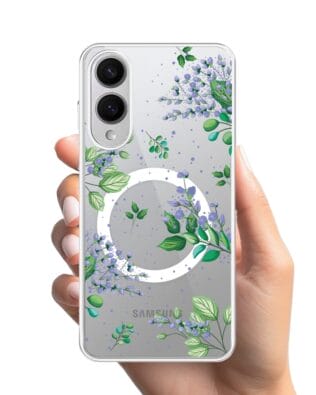 Etui do Samsung Galaxy S25 Edge z MagSafe przeźroczyste, silikonowe Flexi, fioletowe kwiatki