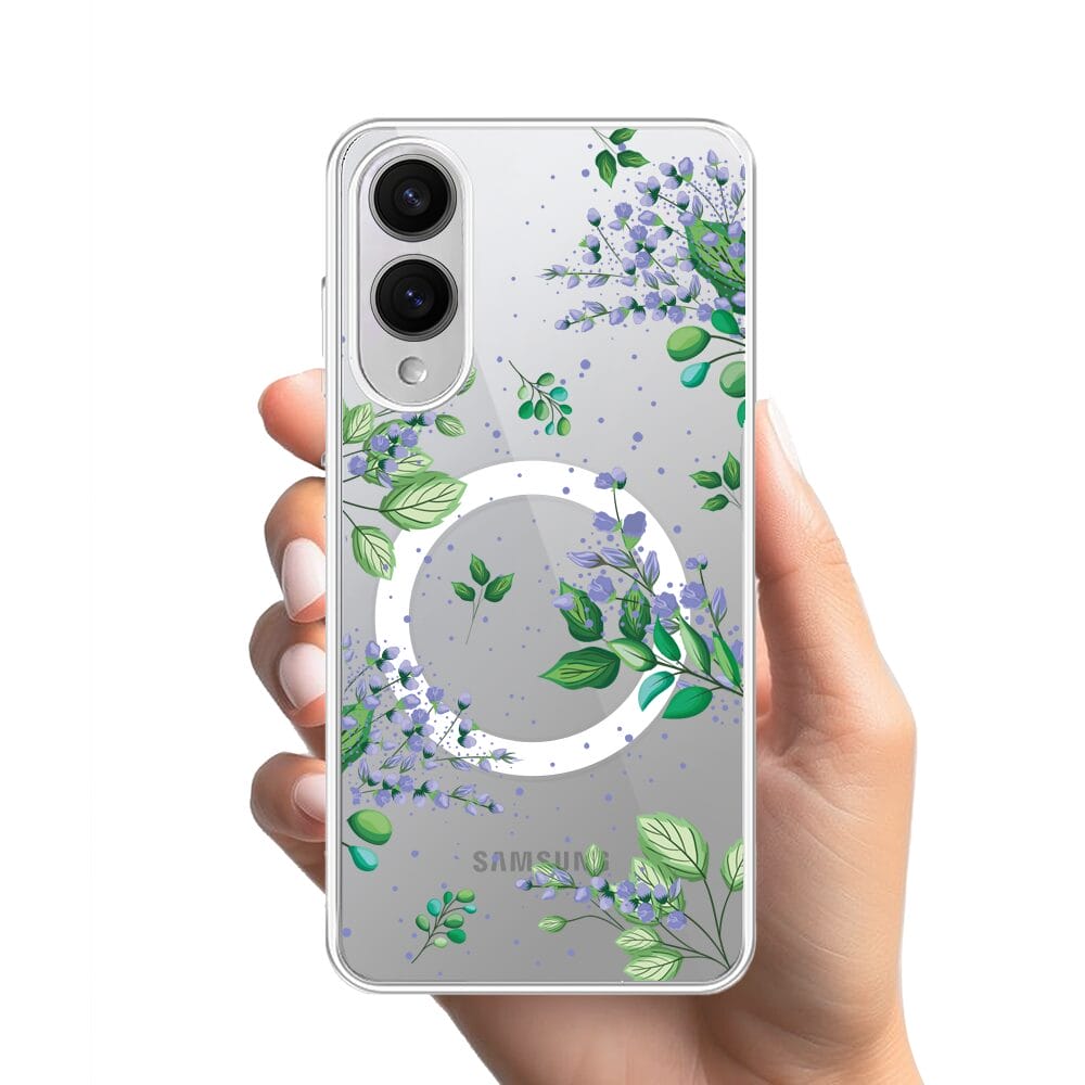 Etui do Samsung Galaxy S25 Edge z MagSafe przeźroczyste, silikonowe Flexi, fioletowe kwiatki - obrazek 2