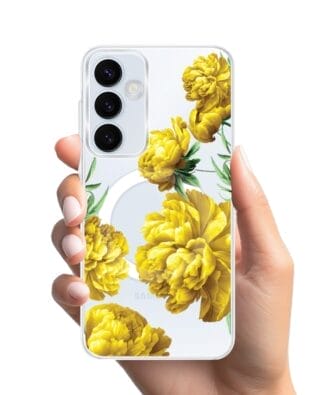 Etui do Samsung Galaxy A35 5G z MagSafe przeźroczyste, silikonowe Flexi, żółte piwonie