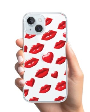 Etui do iPhone 15 przeźroczyste, silikonowe Flexi, czerwone usta