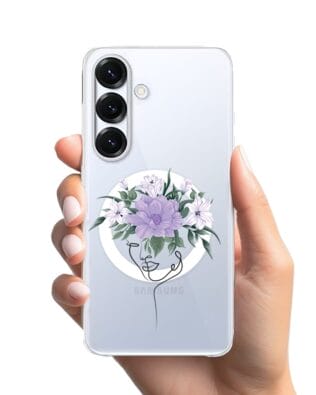 Etui do Samsung Galaxy S25 z MagSafe przeźroczyste, silikonowe Flexi, kobieta z kwiatami