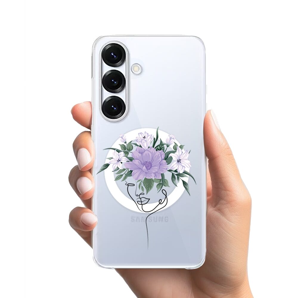 Etui do Samsung Galaxy S25 z MagSafe przeźroczyste, silikonowe Flexi, kobieta z kwiatami - obrazek 2