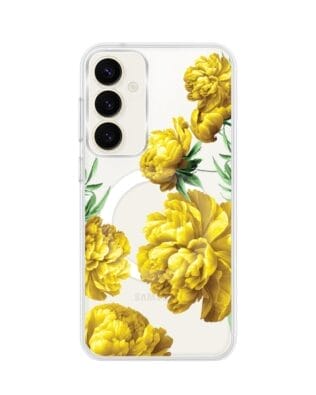 Etui do Samsung Galaxy S23 FE 5G z MagSafe przeźroczyste, silikonowe Flexi, żółte piwonie