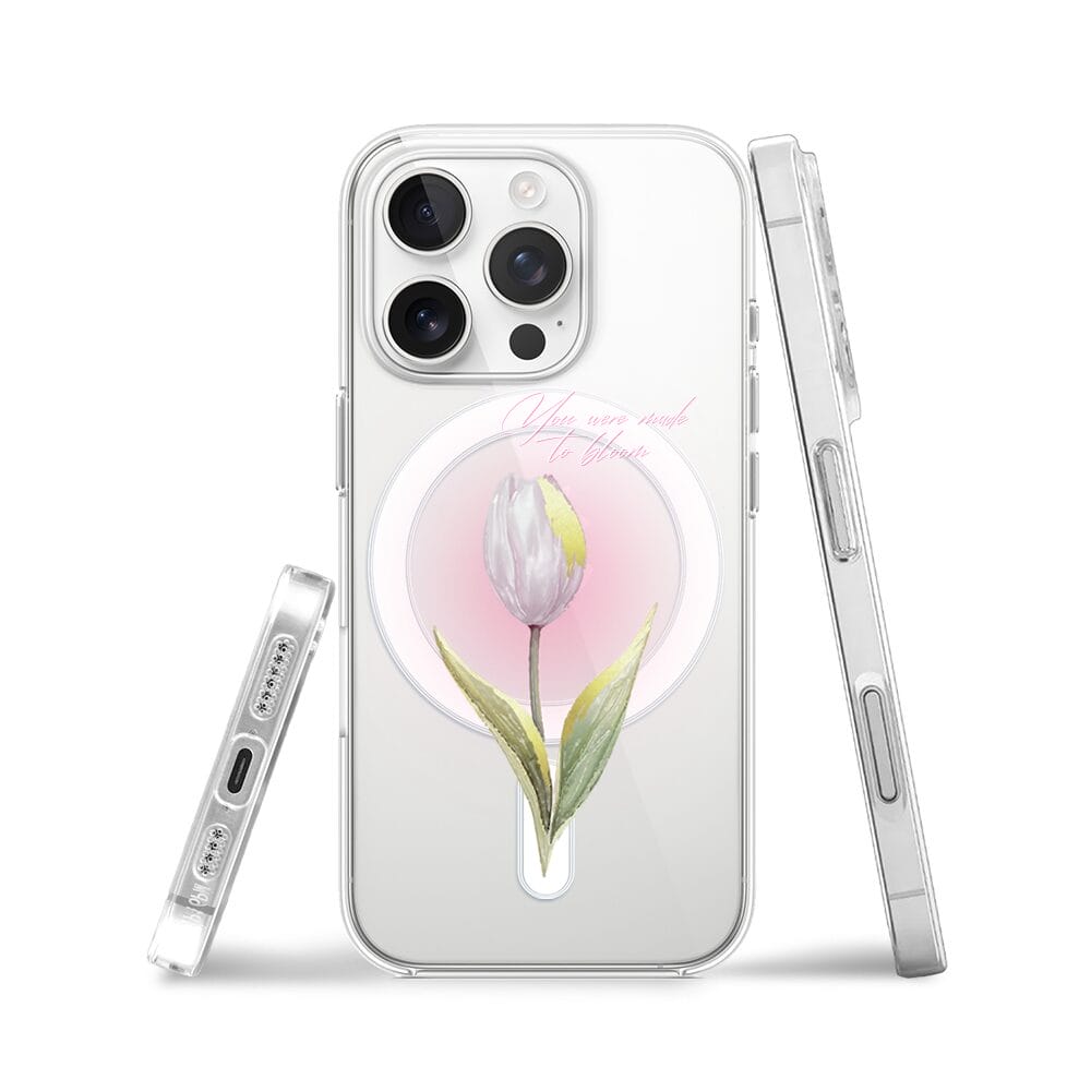 Etui do iPhone 16 Pro Max z MagSafe przeźroczyste, silikonowe Flexi, kwiaty, tulipan - obrazek 3