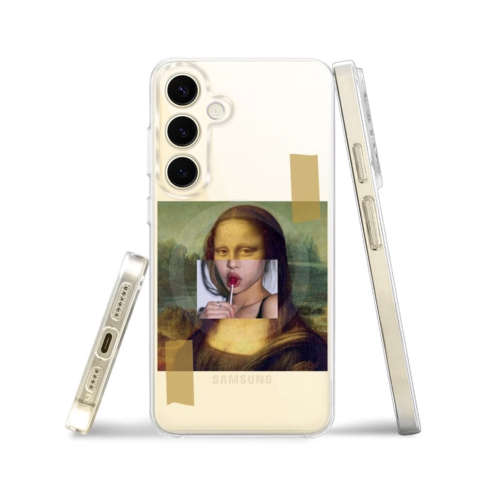 Etui do Samsung Galaxy S24 z MagSafe przeźroczyste, silikonowe Flexi, Mona Lisa z lizakiem - obrazek 3