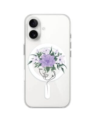Etui do iPhone 16 z MagSafe przeźroczyste, silikonowe Flexi, kobieta z kwiatami