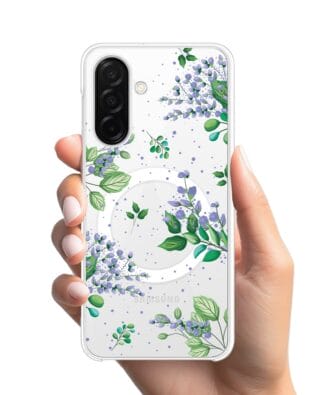 Etui do Samsung Galaxy A26 5G z MagSafe przeźroczyste, silikonowe Flexi, fioletowe kwiatki