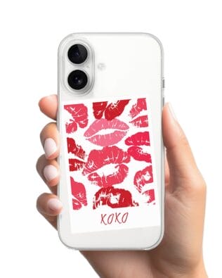 Etui do iPhone 16 Plus z MagSafe przeźroczyste, silikonowe Flexi, pocałunki, polaroid