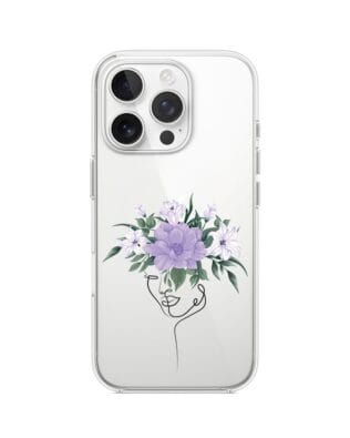 Etui do iPhone 13 Pro Max przeźroczyste, silikonowe Flexi, kobieta z kwiatami