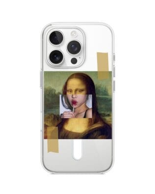 Etui do iPhone 13 Pro z MagSafe przeźroczyste, silikonowe Flexi, Mona Lisa z lizakiem