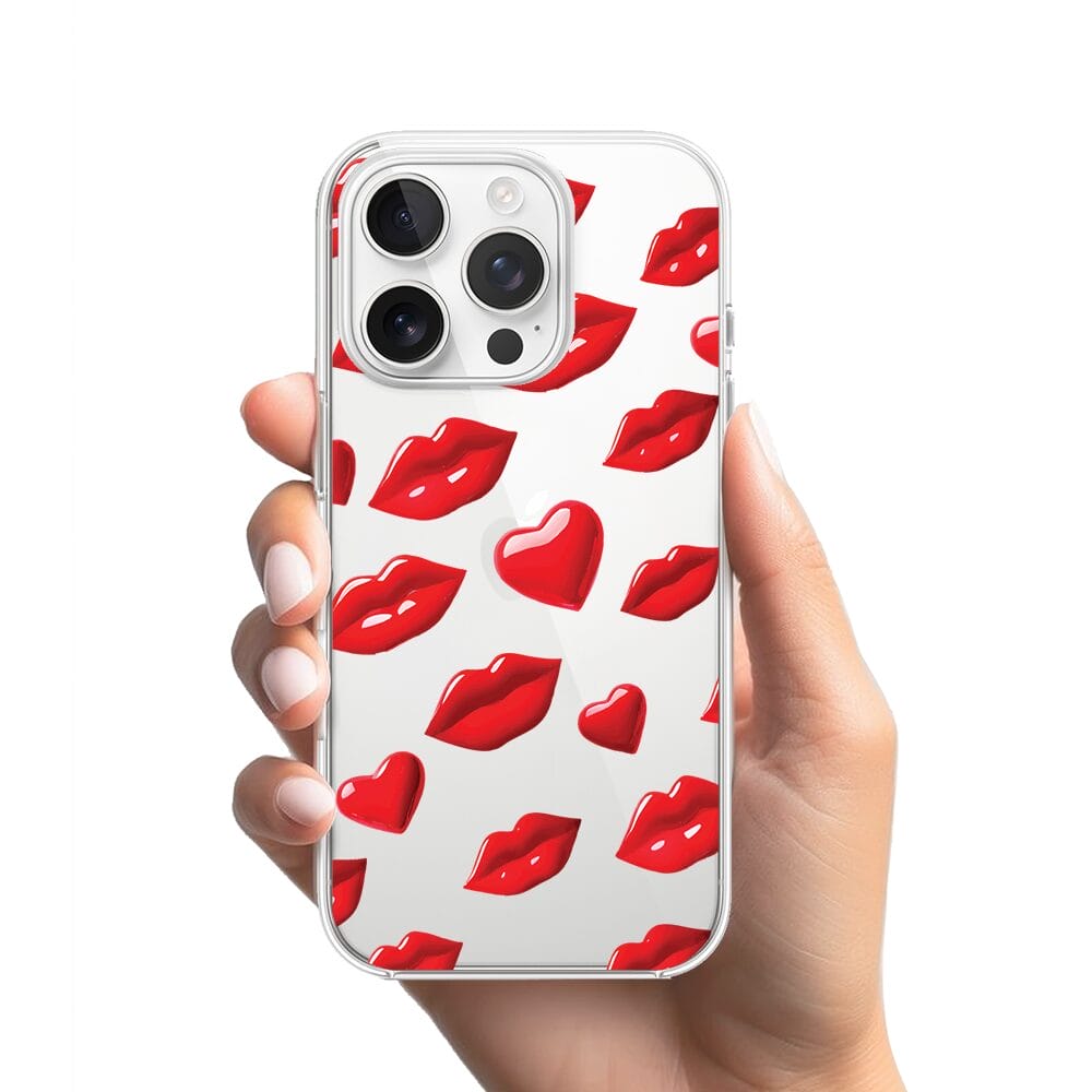 Etui do iPhone 13 Pro przeźroczyste, silikonowe Flexi, czerwone usta - obrazek 2