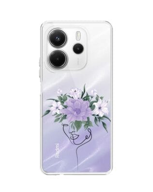 Etui do Xiaomi Redmi Note 14 5G przeźroczyste, silikonowe Flexi, kobieta z kwiatami