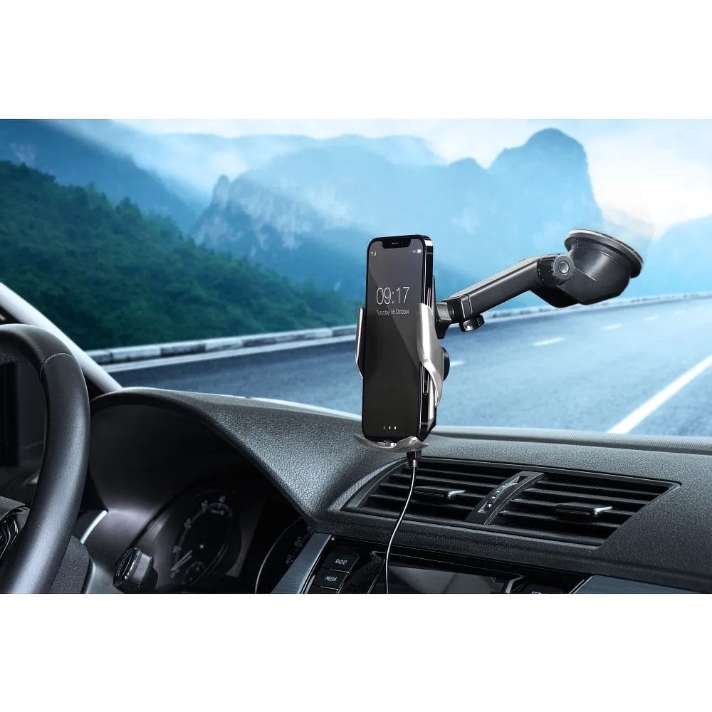 Uchwyt ładujący bezprzewodowo, automatyczny do kratki i na szybę, adaptery magnetyczne do ładowania przewodowego, czarny - obrazek 7