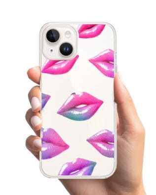 Etui do iPhone 14 przeźroczyste, silikonowe Flexi, hologramowe usta