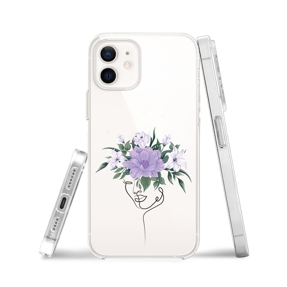 Etui do iPhone 12 przeźroczyste, silikonowe Flexi, kobieta z kwiatami - obrazek 3