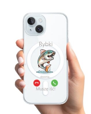 Etui do iPhone 15 z MagSafe przeźroczyste, silikonowe Flexi, rybki dzwonią