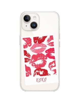 Etui do iPhone 14 z MagSafe przeźroczyste, silikonowe Flexi, pocałunki, polaroid