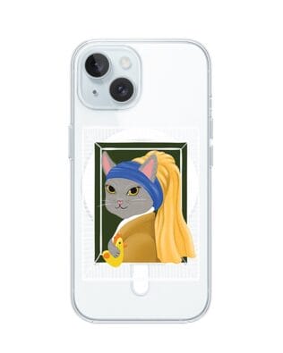 Etui do iPhone 15 z MagSafe przeźroczyste, silikonowe Flexi, kotek z kurczakiem