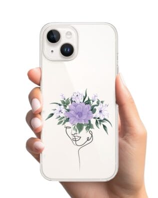 Etui do iPhone 14 przeźroczyste, silikonowe Flexi, kobieta z kwiatami