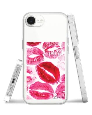 Etui do iPhone 16e z MagSafe przeźroczyste, silikonowe Flexi, pocałunki z napisem „love”