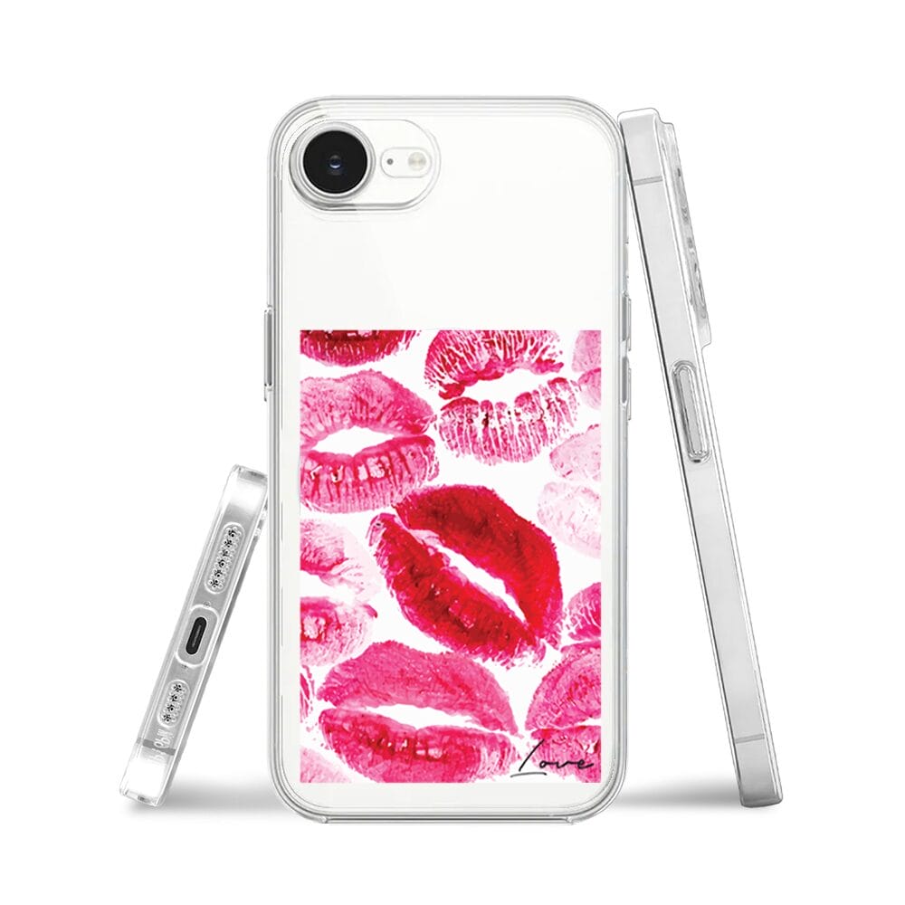 Etui do iPhone 16e z MagSafe przeźroczyste, silikonowe Flexi, pocałunki z napisem "love" - obrazek 2