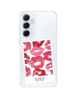 Etui do Samsung Galaxy A35 5G przeźroczyste, silikonowe Flexi, pocałunki, polaroid