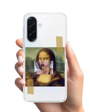 Etui do Samsung Galaxy A36 5G z MagSafe przeźroczyste, silikonowe Flexi, Mona Lisa z lizakiem