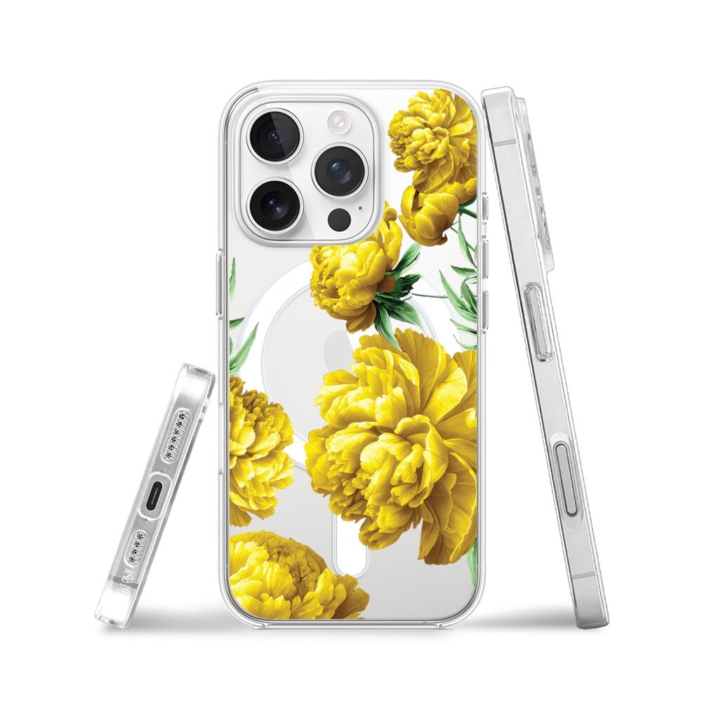 Etui do iPhone 16 Pro z MagSafe przeźroczyste, silikonowe Flexi, żółte piwonie - obrazek 3