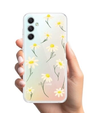 Etui do Samsung Galaxy A34 5G przeźroczyste, silikonowe Flexi, stokrotki