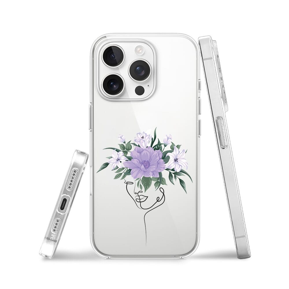 Etui do iPhone 13 Pro przeźroczyste, silikonowe Flexi, kobieta z kwiatami - obrazek 3