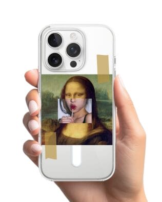 Etui do iPhone 16 Pro Max z MagSafe przeźroczyste, silikonowe Flexi, Mona Lisa z lizakiem