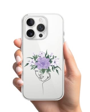 Etui do iPhone 15 Pro przeźroczyste, silikonowe Flexi, kobieta z kwiatami