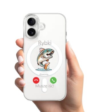 Etui do iPhone 16 Plus z MagSafe przeźroczyste, silikonowe Flexi, rybki dzwonią