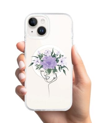 Etui do iPhone 13 z MagSafe przeźroczyste, silikonowe Flexi, kobieta z kwiatami