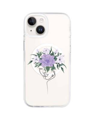 Etui do iPhone 13 z MagSafe przeźroczyste, silikonowe Flexi, kobieta z kwiatami
