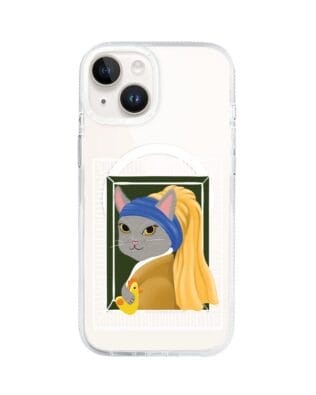 Etui do iPhone 14 z MagSafe przeźroczyste, silikonowe Flexi, kotek z kurczakiem