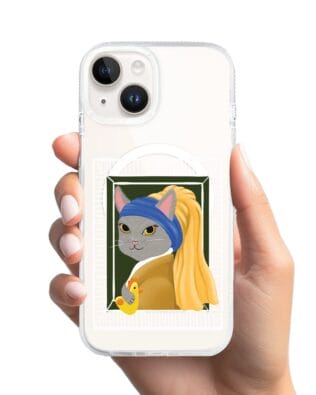 Etui do iPhone 14 z MagSafe przeźroczyste, silikonowe Flexi, kotek z kurczakiem