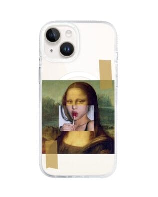 Etui do iPhone 13 z MagSafe przeźroczyste, silikonowe Flexi, Mona Lisa z lizakiem