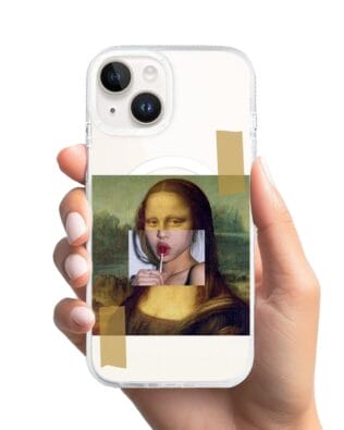 Etui do iPhone 13 z MagSafe przeźroczyste, silikonowe Flexi, Mona Lisa z lizakiem