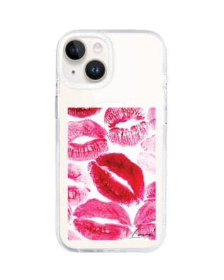 Etui do iPhone 13 z MagSafe przeźroczyste, silikonowe Flexi, pocałunki z napisem „love”