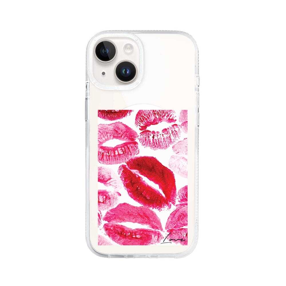 Etui do iPhone 13 z MagSafe przeźroczyste, silikonowe Flexi, pocałunki z napisem "love"