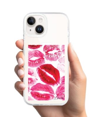Etui do iPhone 13 z MagSafe przeźroczyste, silikonowe Flexi, pocałunki z napisem „love”