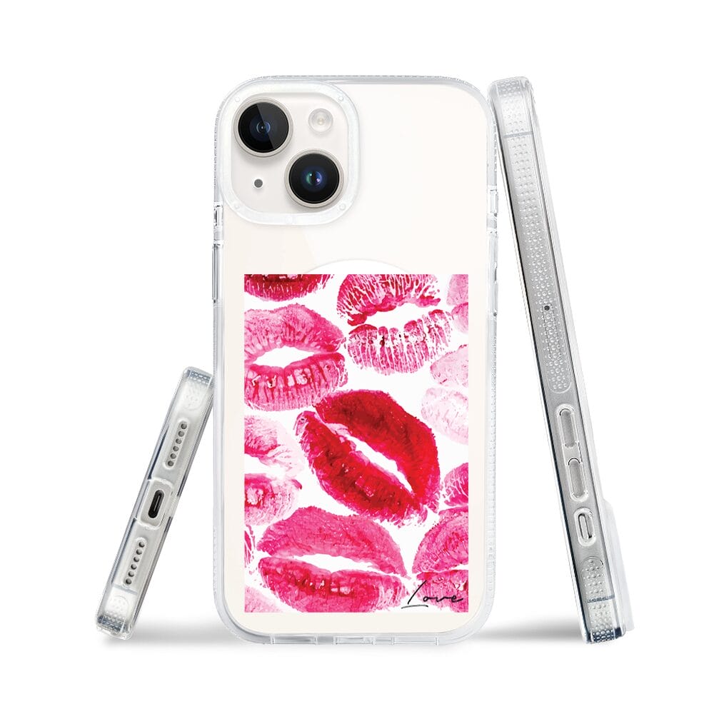 Etui do iPhone 13 z MagSafe przeźroczyste, silikonowe Flexi, pocałunki z napisem "love" - obrazek 3
